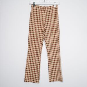 Sadie & Sage Houndstooth Pants Size XS Brown Orange Flannel Tweed High-Rise 70's